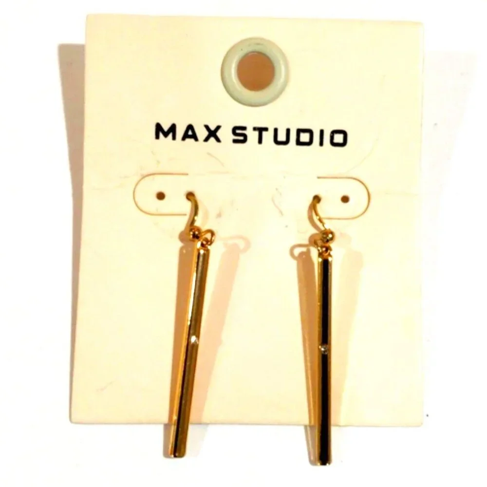 Gold Bar Crystal Drop Earrings – Sleek Vertical Dangles - Women Fashion Jewelry